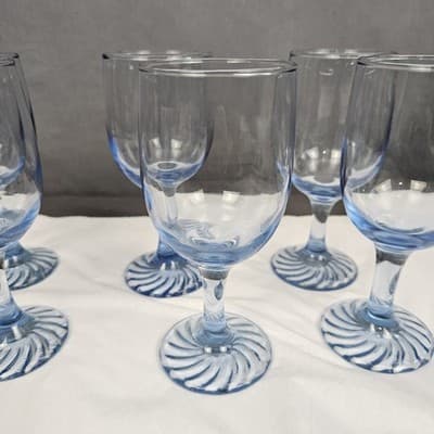 Light Blue Duz Crystal Swirl Base Wine Glasses Set/6, 6.5" Water Goblet D2Z3 - Thumbnail 2