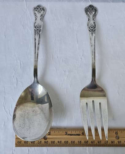 2 pc WM ROGERS MFG Extra Plate Silver Serving Spoon/Fork FREE Shipping - Thumbnail 8