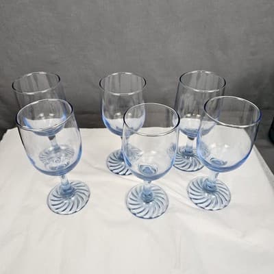 Light Blue Duz Crystal Swirl Base Wine Glasses Set/6, 6.5" Water Goblet D2Z3 - Thumbnail 3