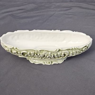 Relpo Pompei Porcelain Dish Green & White Cherubs Planter Victorian #5752 - Thumbnail 2