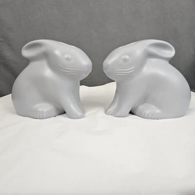 Pfaltzgraff Yorktowne Stoneware Bunny Rabbit Bank 5.5" tall Pale Purple Set of 2 - Thumbnail 2