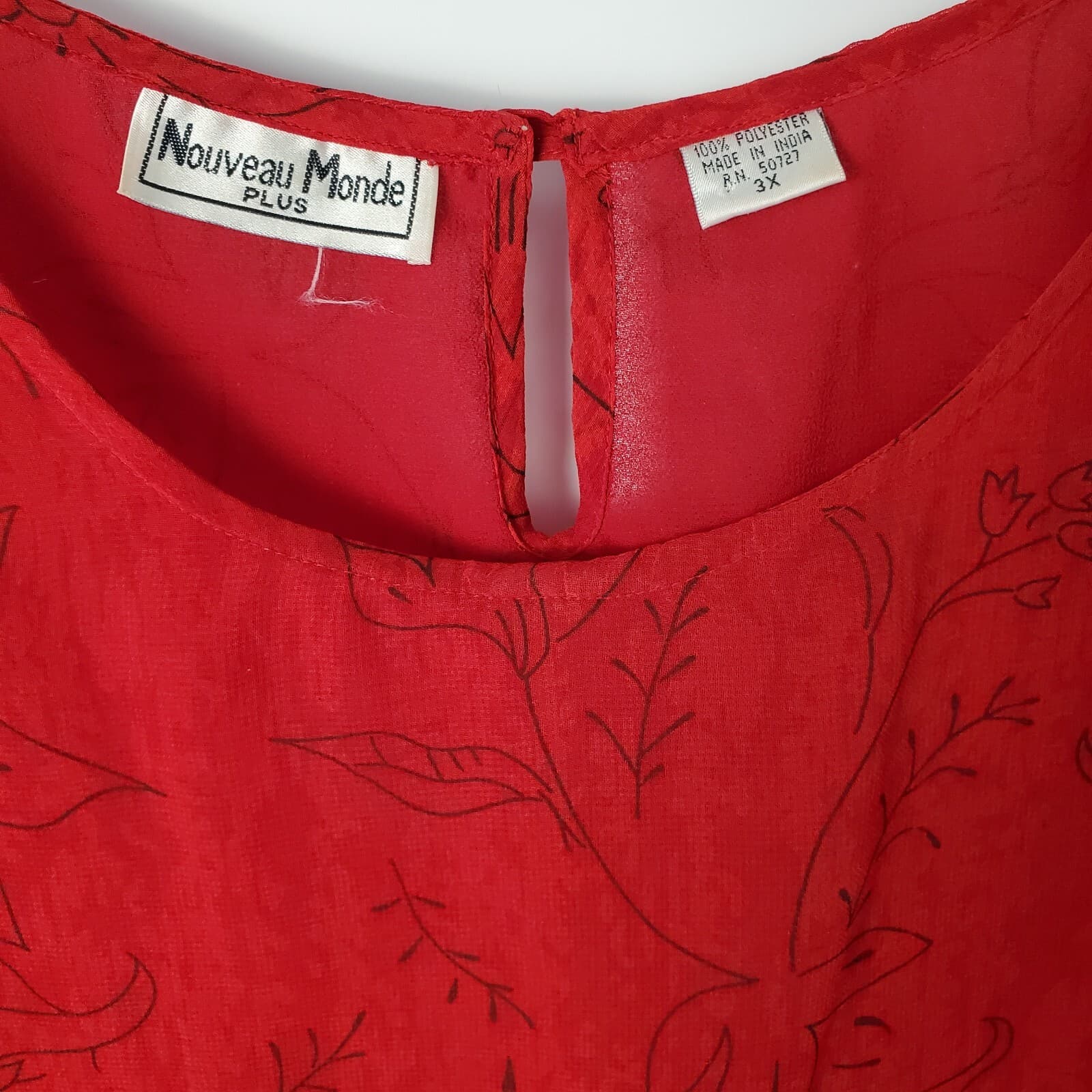 Nouveau Monde Plus Women 3X Red Blouse Sheer Short Sleeves - Thumbnail 3