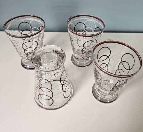 Four Mid-century 4oz Tumblers Barware Cocktail Glass Burgandy MCM - Thumbnail 5