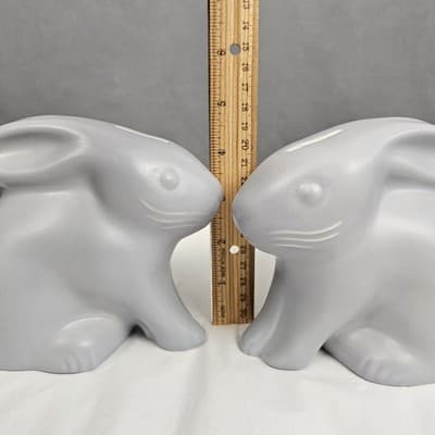 Pfaltzgraff Yorktowne Stoneware Bunny Rabbit Bank 5.5" tall Pale Purple Set of 2 - Thumbnail 5