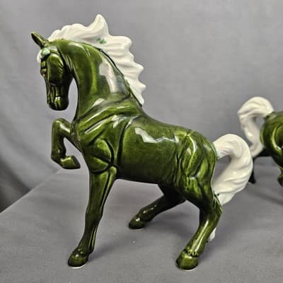 Chadwick Japan Olive Green Wild Stallion Horse Ceramic 8" H Figurines Set of 2 - Thumbnail 5