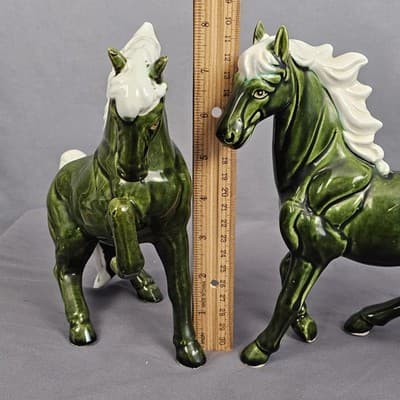 Chadwick Japan Olive Green Wild Stallion Horse Ceramic 8" H Figurines Set of 2 - Thumbnail 16
