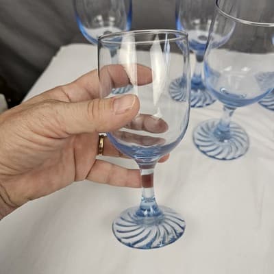Light Blue Duz Crystal Swirl Base Wine Glasses Set/6, 6.5" Water Goblet D2Z3 - Thumbnail 4