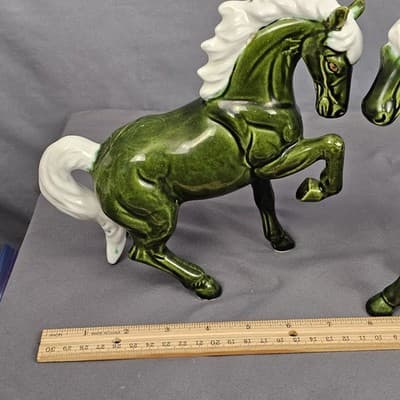 Chadwick Japan Olive Green Wild Stallion Horse Ceramic 8" H Figurines Set of 2 - Thumbnail 14