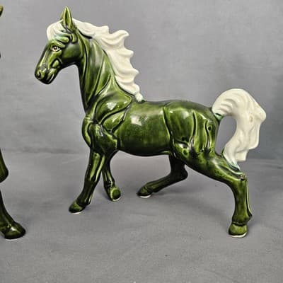 Chadwick Japan Olive Green Wild Stallion Horse Ceramic 8" H Figurines Set of 2 - Thumbnail 2