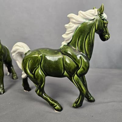 Chadwick Japan Olive Green Wild Stallion Horse Ceramic 8" H Figurines Set of 2 - Thumbnail 6