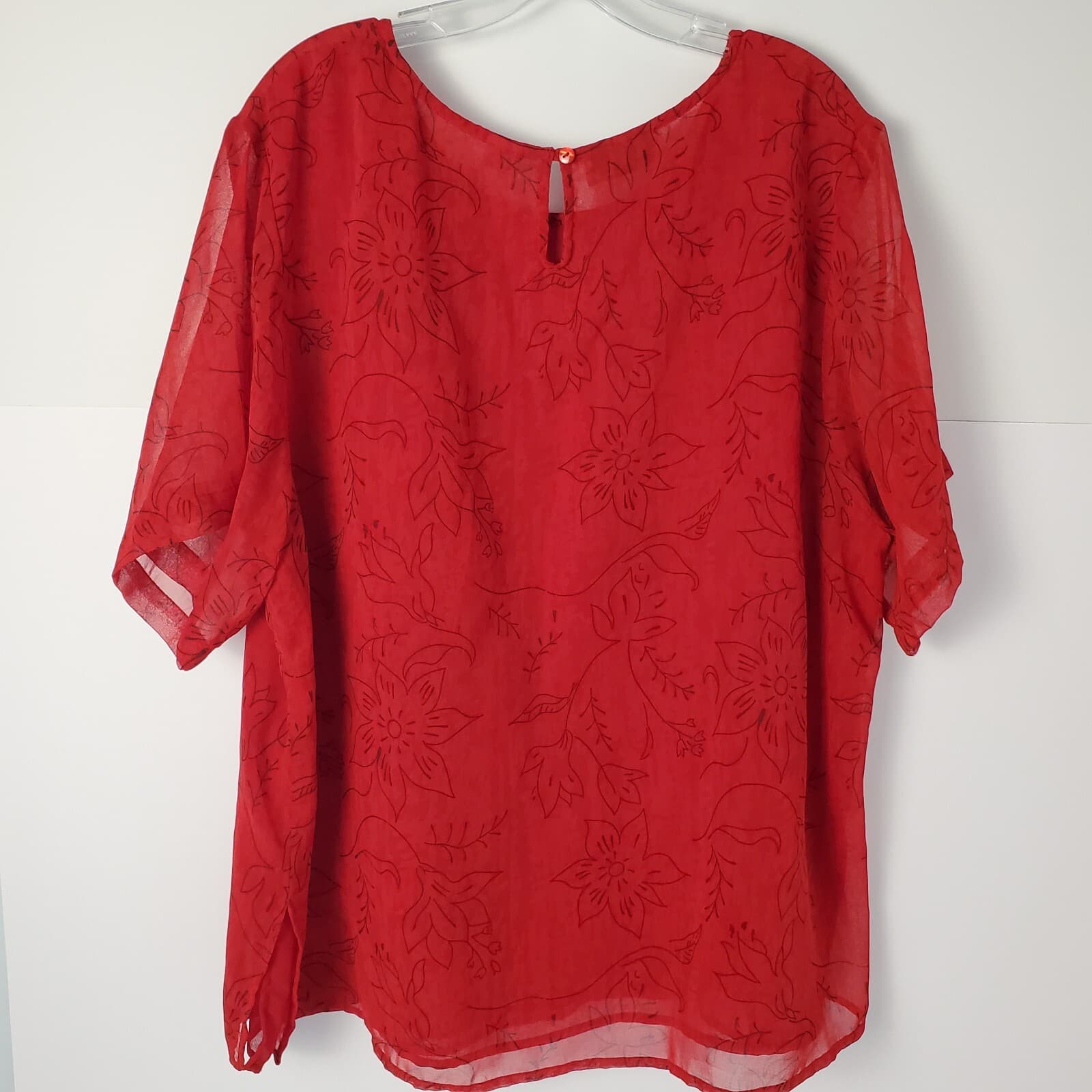 Nouveau Monde Plus Women 3X Red Blouse Sheer Short Sleeves - Thumbnail 2