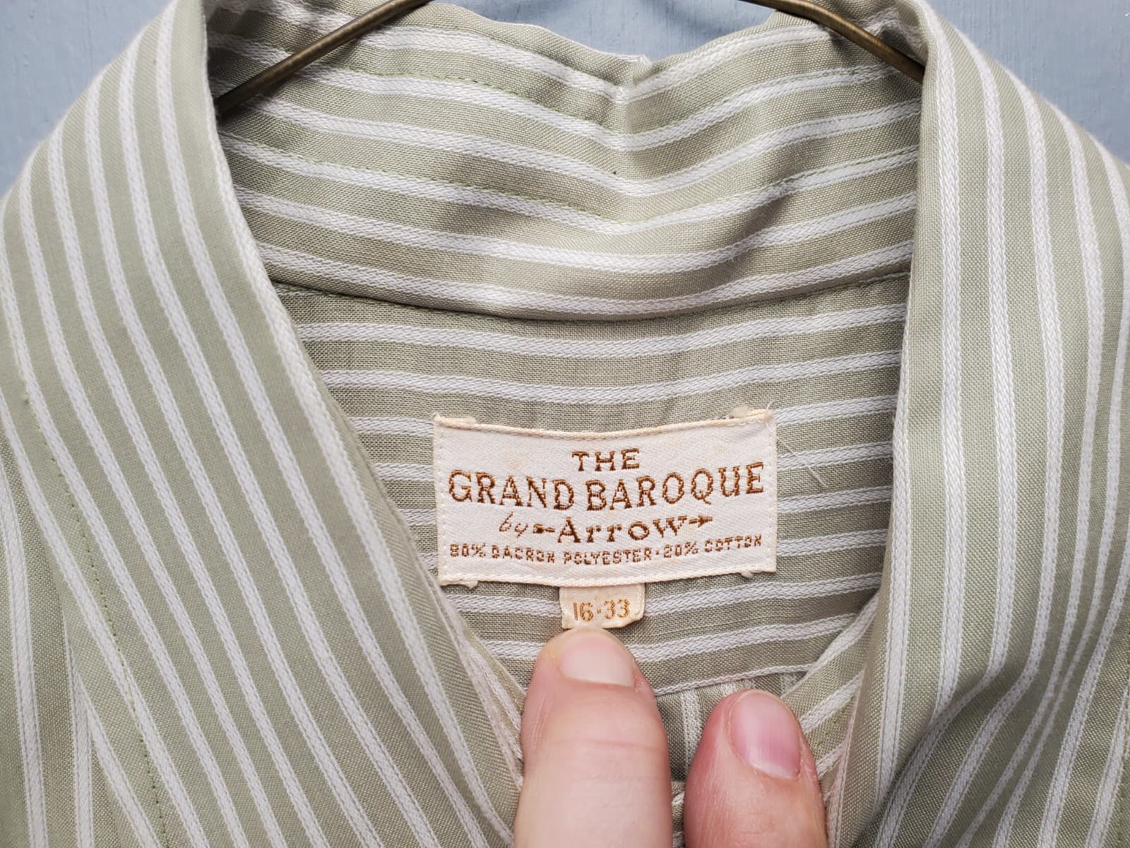 Grand Baroque Men's Button Up Dress Shirt 16 Pale Green White Vertical Stripes - Thumbnail 7