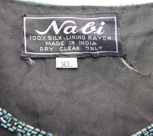 Nabi Womens Sequin XL Embroidery Vintage Black Turquoise Cover Up Silk Lining - Thumbnail 4