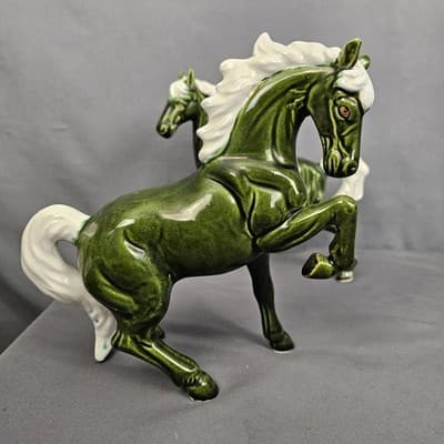 Chadwick Japan Olive Green Wild Stallion Horse Ceramic 8" H Figurines Set of 2 - Thumbnail 3