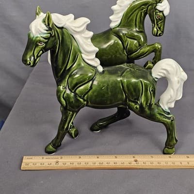 Chadwick Japan Olive Green Wild Stallion Horse Ceramic 8" H Figurines Set of 2 - Thumbnail 15