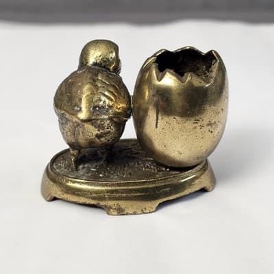 Vintage Just Picked Out Chick and Egg Brass Toothpick Holder - Thumbnail 4