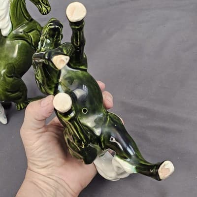 Chadwick Japan Olive Green Wild Stallion Horse Ceramic 8" H Figurines Set of 2 - Thumbnail 13