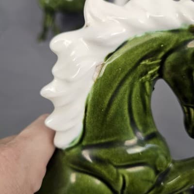 Chadwick Japan Olive Green Wild Stallion Horse Ceramic 8" H Figurines Set of 2 - Thumbnail 4