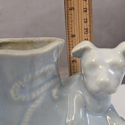McCoy Dog Puppy with Victorian Shoe Light Blue MCM Planter Vintage - Thumbnail 11