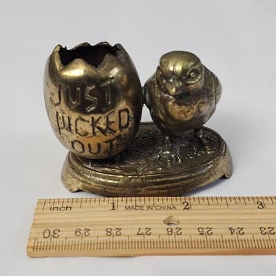 Vintage Just Picked Out Chick and Egg Brass Toothpick Holder - Thumbnail 3