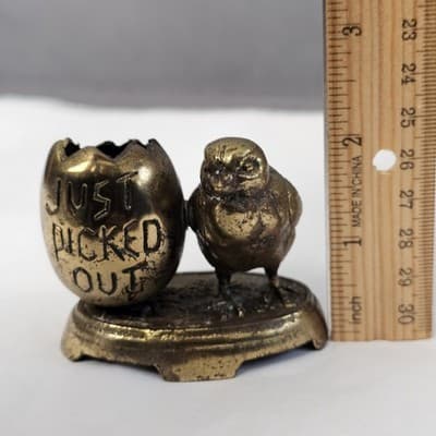 Vintage Just Picked Out Chick and Egg Brass Toothpick Holder - Thumbnail 2