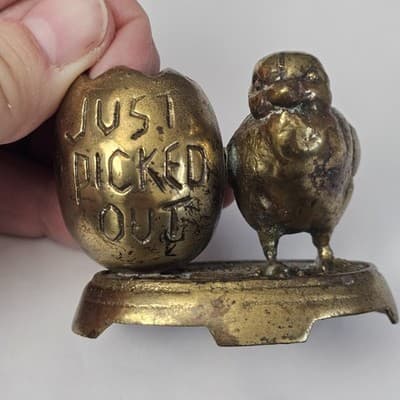 Vintage Just Picked Out Chick and Egg Brass Toothpick Holder - Thumbnail 7