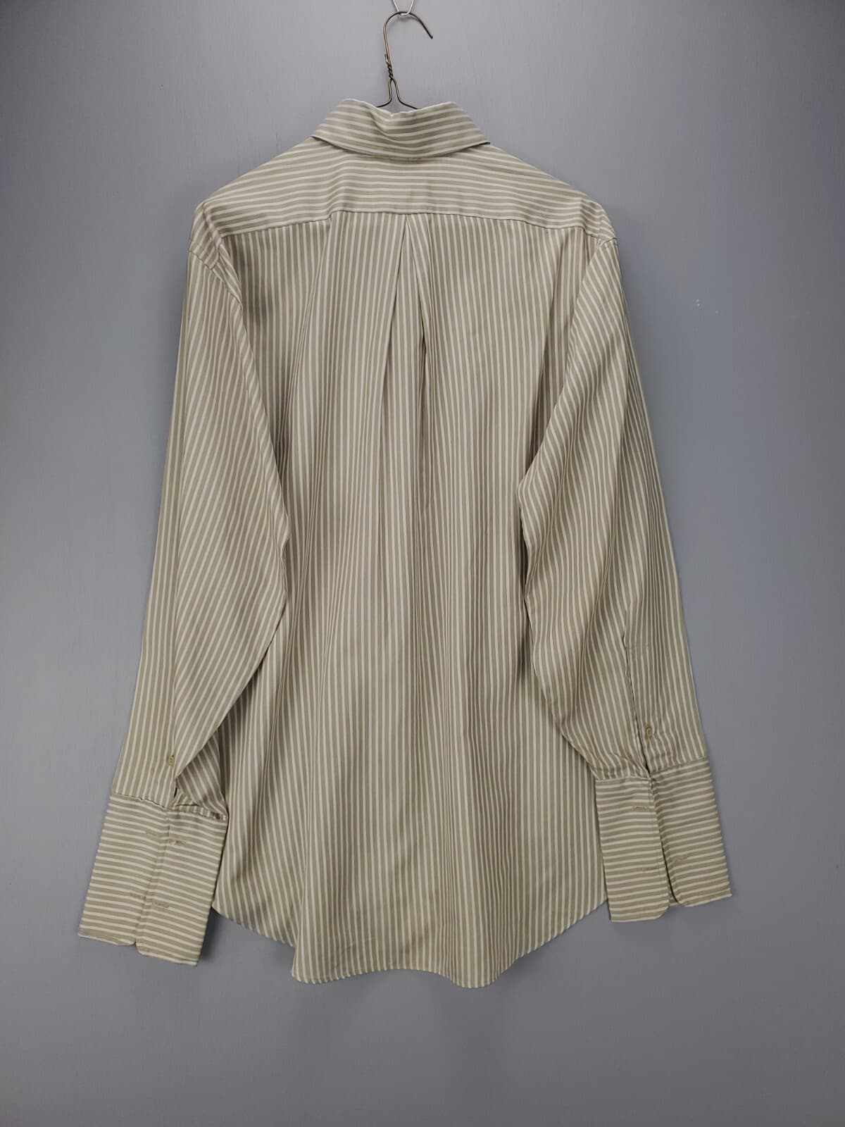 Grand Baroque Men's Button Up Dress Shirt 16 Pale Green White Vertical Stripes - Thumbnail 4
