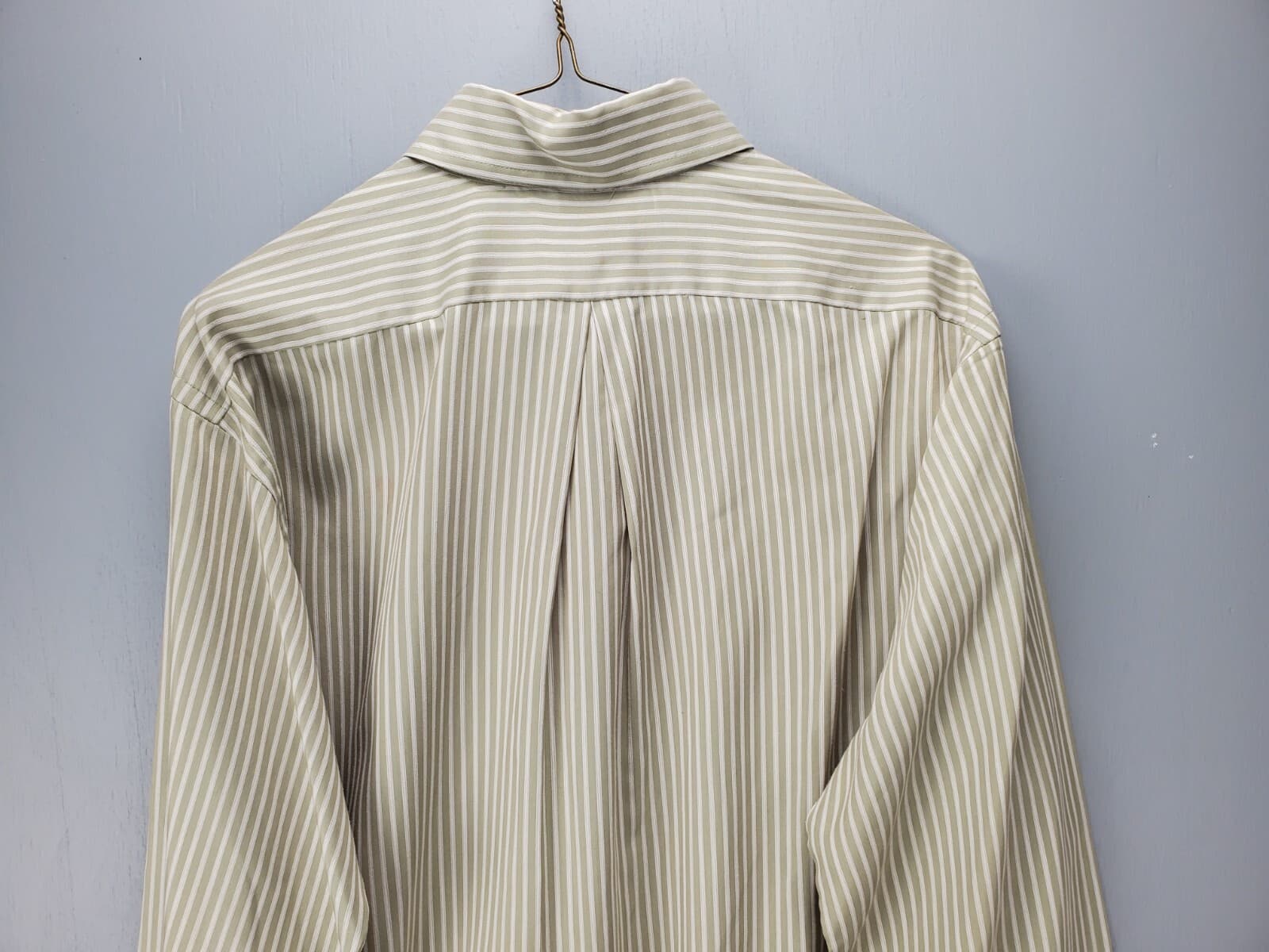 Grand Baroque Men's Button Up Dress Shirt 16 Pale Green White Vertical Stripes - Thumbnail 9