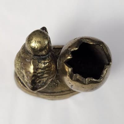 Vintage Just Picked Out Chick and Egg Brass Toothpick Holder - Thumbnail 5