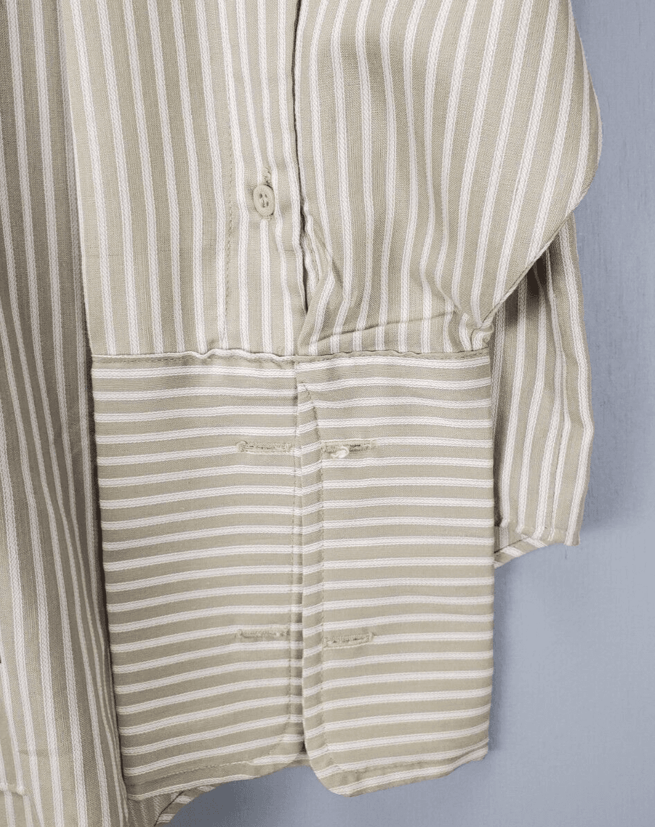 Grand Baroque Men's Button Up Dress Shirt 16 Pale Green White Vertical Stripes - Thumbnail 5