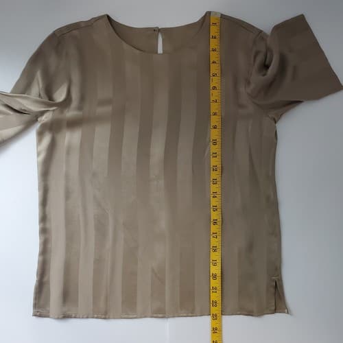 Womens Ann Klein 100% Silk Size 2 Petite Dress Shirt Light Tan Vertical Stripe - Thumbnail 7