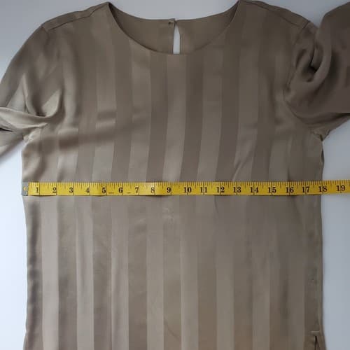 Womens Ann Klein 100% Silk Size 2 Petite Dress Shirt Light Tan Vertical Stripe - Thumbnail 6