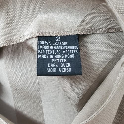 Womens Ann Klein 100% Silk Size 2 Petite Dress Shirt Light Tan Vertical Stripe - Thumbnail 3