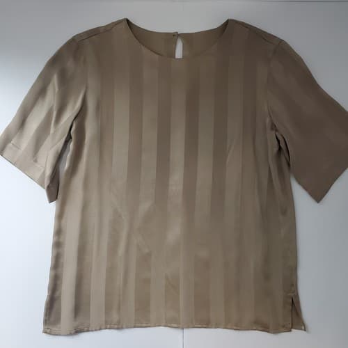 Womens Ann Klein 100% Silk Size 2 Petite Dress Shirt Light Tan Vertical Stripe - Thumbnail 5