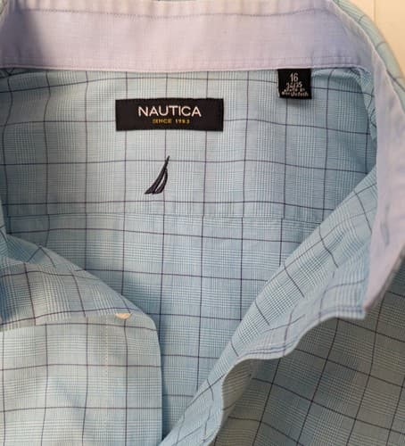 Nautica Mens Size 16 32/33 Classic Fit Blue Long Sleeve Button Down Shirt - Thumbnail 3