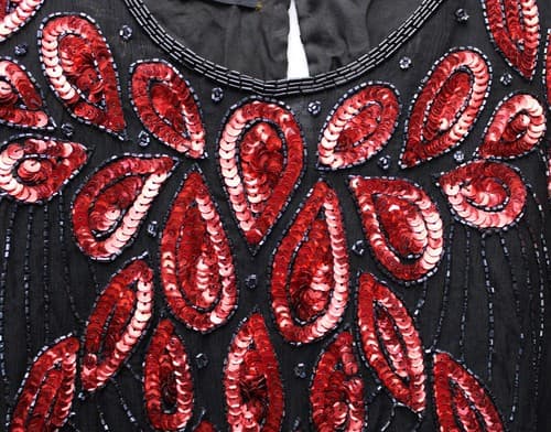 Veelam Silk Sequin Woman's Size Large Top Black Red Sequins - Thumbnail 6