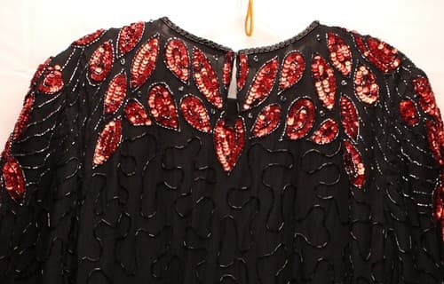 Veelam Silk Sequin Woman's Size Large Top Black Red Sequins - Thumbnail 3