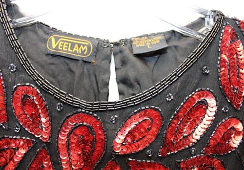 Veelam Silk Sequin Woman's Size Large Top Black Red Sequins - Thumbnail 5
