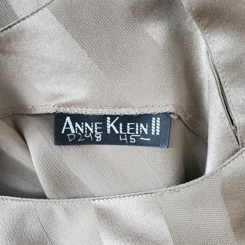 Womens Ann Klein 100% Silk Size 2 Petite Dress Shirt Light Tan Vertical Stripe - Thumbnail 4