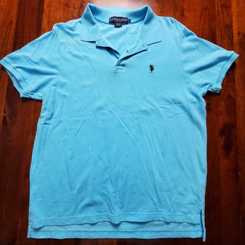 U.S Polo Association Mens Light Blue Size Large Short Sleeve Cotton Shirt - Thumbnail 2