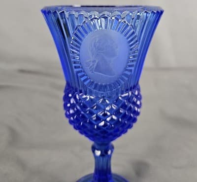 Vintage Fostoria George Washington Cobalt Blue Glass Goblet Wine Stemmed Glass - Thumbnail 3