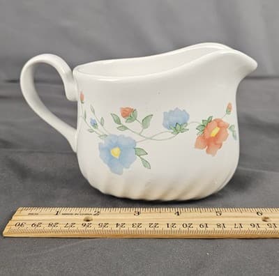 Corelle Delicate Touch Gravy Boat Coordinates Stoneware Blue & Orange Flowers - Thumbnail 8