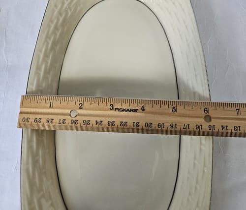Lenox Bread Tray Celery Platinum Edge Basket Weave 13.5" x 6" Vintage - Thumbnail 7