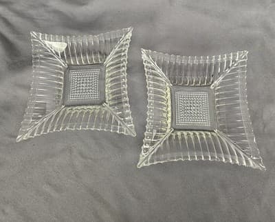 Art Deco Style Square Clear Glass Dish Tray Candy Trinket Bowls Ashtray Lot Of 2 - Thumbnail 3