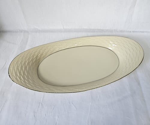 Lenox Bread Tray Celery Platinum Edge Basket Weave 13.5" x 6" Vintage - Thumbnail 2