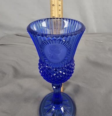 Vintage Fostoria George Washington Cobalt Blue Glass Goblet Wine Stemmed Glass - Thumbnail 8