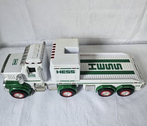 Hess 2013 Gasoline Race Car Hauler Truck White Green Tractor Trailer Toy As Is - Thumbnail 2