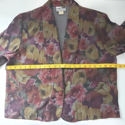 New York Co. Womens Light Weight Jacket Floral Large Vintage Shoulder pads - Thumbnail 2