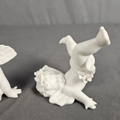 Vintage Set of 2 SIA Home Fashion Bisque Porcelain Cherub Figurines - Thumbnail 4