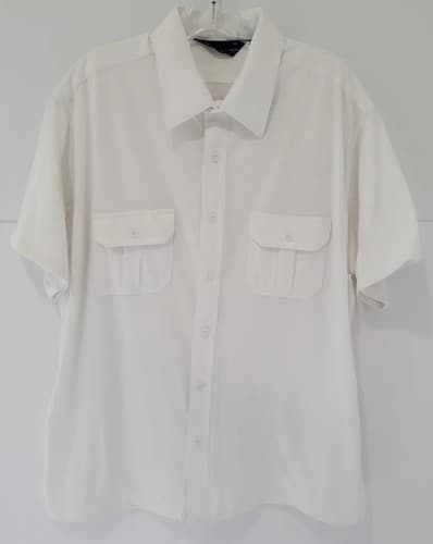 Mens Short Sleeve Button Up Van Heusen Shirt XL White Pockets - Thumbnail 2